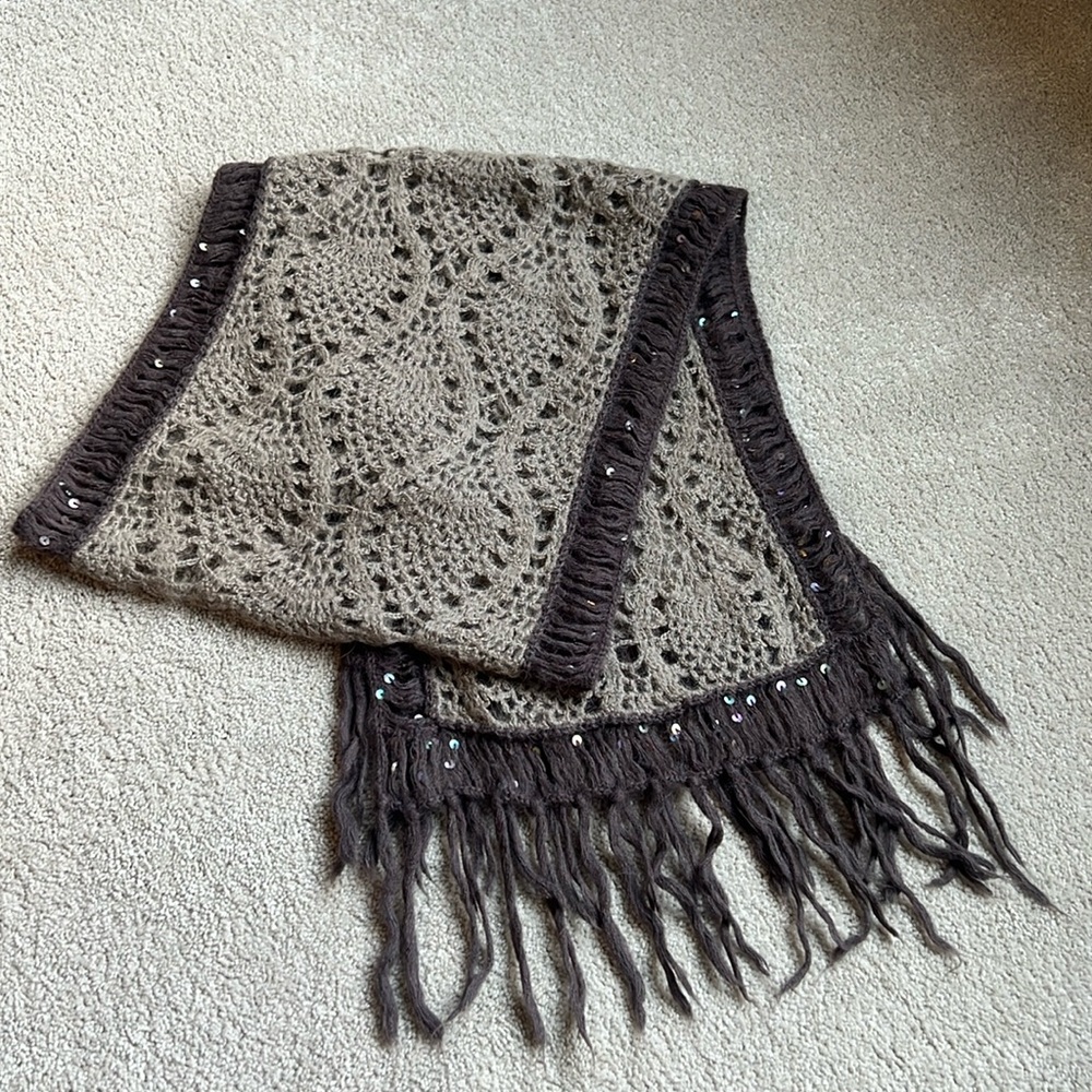 100% Mohair Wool - Vintage Scarf, Crocheted lace patterned designer shawl